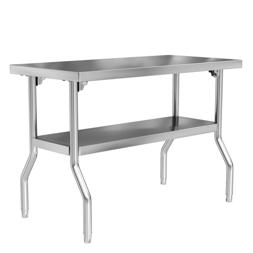 Stainless Steel Folding Table 48 x 24 Inch Commercial Workbench with Removable Undershelf, Collapsible Portable Utility Table for Kitchen, Outdoor BBQ, Restaurant, Garage - color: With Undershelf, size: 48x24 Inch