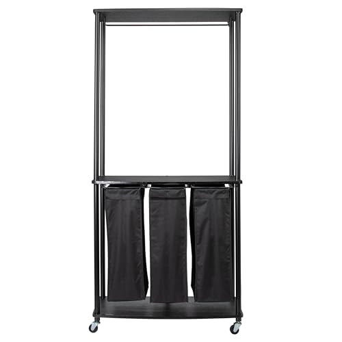 Household Essentials 3-Bag Laundry Center, Smooth Laminate Shelving, Sturdy Steel Frame - color: Black, size: 31.5"L x 17.3"W x 67.3"H