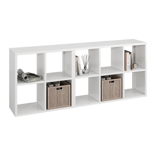 IRONMIX White Cube Storage Organizer, Metal Short Bookshelf with Storage, Modern 2 Tier Horizontal Bookshelf, Short Cabinet Display Case, Small Cube Bookcase for Home Office Library (White, 700+1037) - color: White, size: 700+1037-10 Cube