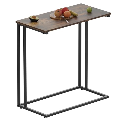 C-Shaped Side Table, Modern End Table with Metal Frame, Space Saving Design for Living Room，Large Surface Couch Table for Bedroom, and Home Office，24 x 12 x 24 inches (Rustic Brown)