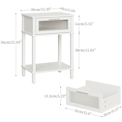 Nightstand Wooden Bedside Table with Drawer White Night Stands Modern Style Small End Table Side Table with Storage Shelf for Bedroom Living Room MLBZ10W - color: White