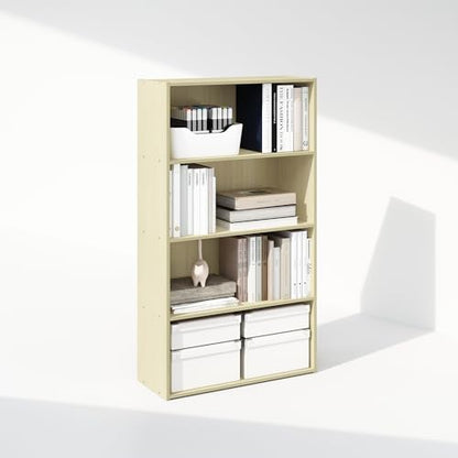 Furinno Simple Book Shelf, 4-Tier Bookshelf, Bookcase with Open Shelf, 9.4 x 23.6 x 41.7, for Living Room, Bedroom, Home Office, Steam Beech - color: Steam Beech, size: 4-Tier, Standard