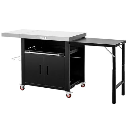 Feasto Outdoor Kitchen Island with Cabinet, 74” x 24” Rolling Grill Table | Grill Table with Stainless Steel Top for Pizza Oven& Griddles, Movable Bar Cart with Pull-Out Plate for Parties & Gathering - size: Large