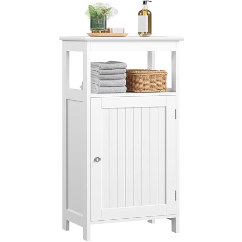 Yaheetech Small Bathroom Storage Cabinet with Door & Open Shelf, White | Freestanding Slim Floor Cabinet Organizer, Hides Toilet Paper and Towels, Fits beside a Pedestal Sink, Adjustable Shelf, MDF - color: White