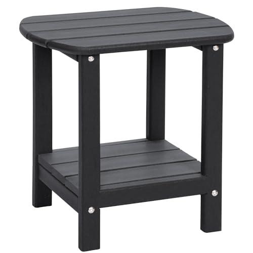 Adirondack Outdoor Side Table, 16.5” HDPE Small Patio Table with Storage Shelf, Weather Resistant End Table for Porch, Pool & Yard (Black) - color: Black