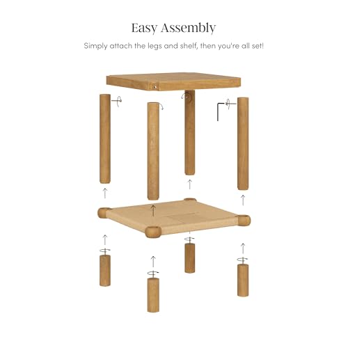 Nathan James River Modern Coastal Side Table with Solid Wood Legs and Seagrass Storage Shelf, Light Brown - color: Light Brown/Seagrass, size: Single