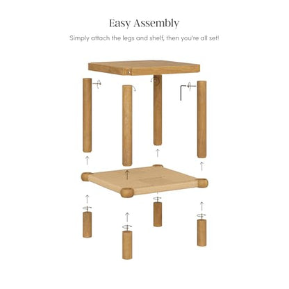 Nathan James River Modern Coastal Side Table with Solid Wood Legs and Seagrass Storage Shelf, Light Brown - color: Light Brown/Seagrass, size: Single