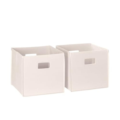 RiverRidge Folding Storage Bins - 2-pack of 10in Tall Cream Cubes | Fabric Bins, Set of 2 Storage Cubes, Cut-out Handles, Playroom Closet Organizer, Collapsible Cubby with Bottom Board Insert - color: 2 Cream 10in H Bins