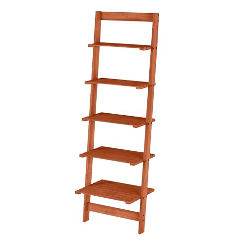 5-Tier Ladder Shelf - 50-Inch Narrow Leaning Bookshelf - Wooden Bookcase for Living Room, Bathroom, Kitchen, Office, or Bedroom Furniture by Lavish Home (Cherry) - color: Cherry