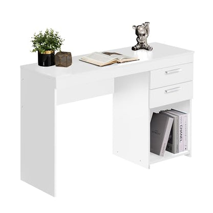 Techni Mobili 48 Inch Modern Compact Computer Desk with Drawers, White | 48 Inch modern desk with storage drawers, sturdy frame, compact design, ideal for bedrooms and home office workspaces - color: White