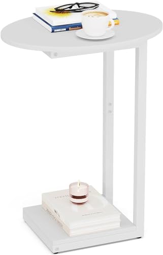 Hosfais Small Side Table End Table, C Shaped Oval Coffee Table, Wooden TV Tray for Living Room, Bedroom, Couch, Small Spaces (White) - color: White, size: Oval
