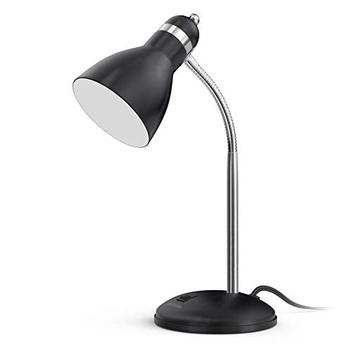 LEPOWER Metal Desk Lamp, Adjustable GooseNeck Reading Light for Bedroom | Compact & Sturdy, Space-Saving for Bedside & Dorm, E26 Table Lamp, Eye-Caring, Ideal for Study, Office, Back to School - color: Black