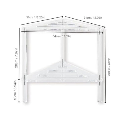 Acrylic Corner Shelf, 2 Tier Floor Shower Caddy & Anti Slip Shower Stool Clear Corner Shower Organizer for Bathroom Plant Stand for Bedroom Kitchen 13.39 x 12.20 x 11.81 Inch