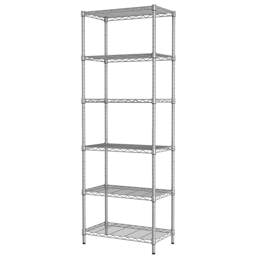 SINGAYE 6 Metal Shelves Wire Shelving Storage Shelf Adjustable Unit Pantry | 6 Tier Kitchen Laundry Room Organization Home Pantry Closet Bathroom Organizers Garage Rack 12" D x 22" W x 69.5" H Gray - color: Grey, size: 6 Tier 12"Dx22"Wx69.5"H