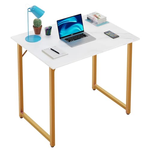 32 inch Computer Desk,Office Desk with Metal Frame,Modern Simple Style for Home Office Study,Writing for Small Space - color: Gold, size: 32 Inch