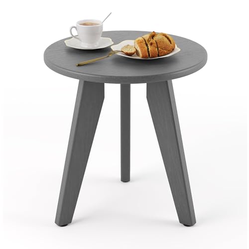 HDPS Outdoor Side Table, Small Round End Table for Outdoor, Gray | Outdoor Round Accent Table For Patio,Porch,Garden,Companion to your Chairs, Weather-Resistant, Easy Clean, Quick Assembly - color: Grey