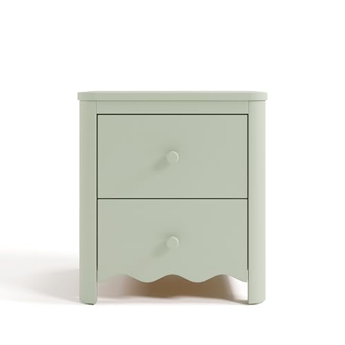 Storkcraft Casablanca 2 Drawer Nightstand, Sage | GREENGUARD Gold Certified, Storage for Kids Bedroom, Premium Wood Nightstand with Iconic Wave Detailing and Rounded Posts - color: Sage, style: Nightstand