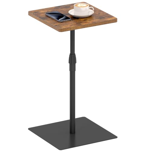 TUTOTAK Tall Side Table, Wide Top End Table, Adjustable Height Drink Table | Pedestal Table for Small Spaces, Accent Nightstand, livingroom, Bedroom, Brown TB01BB097 - color: Brown, size: 1 Pack, style: Square