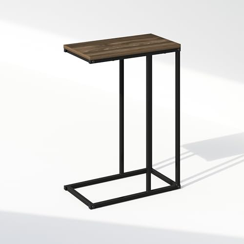 Furinno C-Shaped Side Table, Metal Frame End Table, Night Stand, Bedside Table, for Living Room, Bedroom, Columbia Walnut - color: Columbia Walnut, size: C-Shaped with Metal Frame