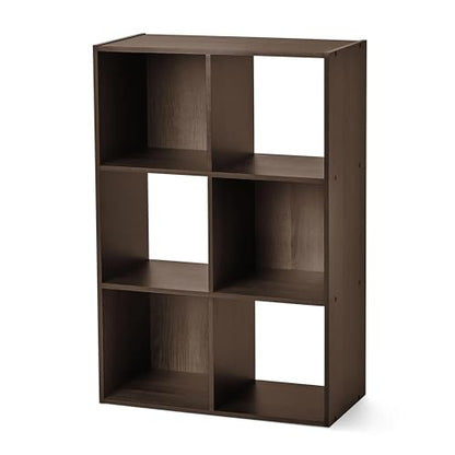 6-Cube Storage Organizer, Bookcase, 3 Open & 3 Closed Back Shelves, Vertical/Horizontal Placement, 11" Cubes (Espresso) - color: Espresso