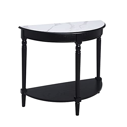 Convenience Concepts French Country Half-Round Entryway Table with Shelf, White Faux Marble/Black - color: White Faux Marble/Black