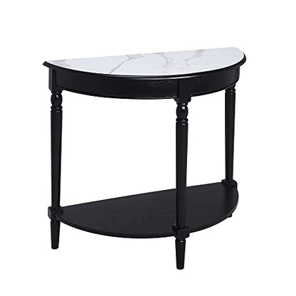 Convenience Concepts French Country Half-Round Entryway Table with Shelf, White Faux Marble/Black - color: White Faux Marble/Black