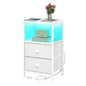 sthmec Nightstand with Charging Station, LED Night Stand with 2 Fabric Drawers PU Finish, Bedside Tables End Table with LED Light, 3-Tier Storage Side Table Nightstand with Drawers for Bedroom,White - color: White