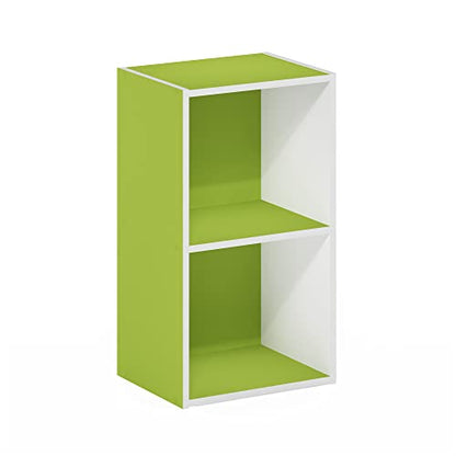 Furinno PASIR Book Shelf, 2-Tier Modern Bookshelf, Open Shelves Bookcase 9 x 12 x 21, Easy Assembly, for Living Room, Bedroom, Home Office, Green/White - color: White/Green, size: 2-Cube
