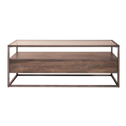 Liberty Furniture Rectangular Cocktail Table in Brown with Beveled Glass Top, Open Shelf Storage, and English Dovetail Construction for Contemporary Living - size: Rectangular Cocktail Table