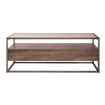 Liberty Furniture Rectangular Cocktail Table in Brown with Beveled Glass Top, Open Shelf Storage, and English Dovetail Construction for Contemporary Living - size: Rectangular Cocktail Table