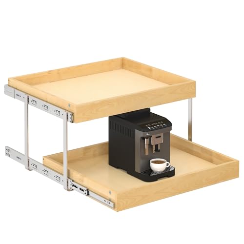 WelFurGeer 2-Tier Pull Out Cabinet Organizer with Soft Close Slides, Heavy-Duty Pull Out Drawers for Cabinets, Slide Out Shelf for Kitchen, Bathroom, Pantry & Under Sink, Solid Birch Wood - color: 2 Tiers, size: 26''W x22''D