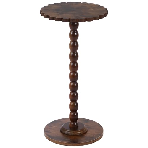 Novabright Round Side Table with Scalloped Edge Small Drink End Table with Solid Wood Legs Modern Accent Nightstand for Living Room Bedroom Corner Office