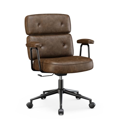 OLIXIS Ergonomic Home Office Desk Chair, PU Leather Computer Chair with Lumbar Support Adjustable Height Rolling Swivel Executive Task Armrests, Modern Brown - color: Modern Brown
