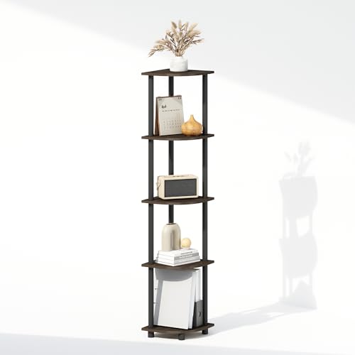 Furinno Turn-N-Tube Storage Shelves, 5-Tier Book Shelf, Corner Shelf with Open Shelves, Toollesss Assembly, for Organization and Storage, Living Room, Home Office, Hallway, Bedroom, Brown Grain - color: Brown Grain/Black