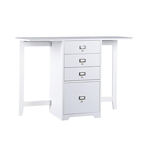 SEI Furniture Drop-Leaf Desk w/Storage, White