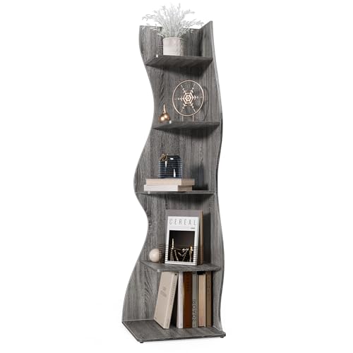 LITTLE TREE 70-Inch Corner Shelf, Seaweed Shaped Etagere Display Bookshelf, Freestanding 5-Tier Wall Shelves for Small Spaces, Living Room, Bedroom, Grey, 1 Pack - color: Grey, size: 1 Pack