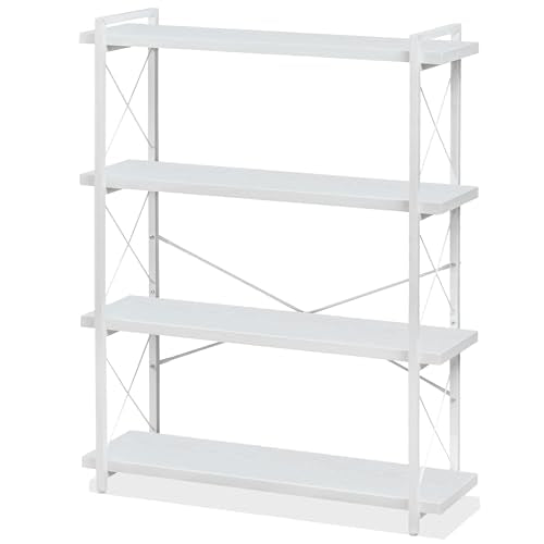 HCHQHS Bookshelf, 4-Tier Industrial Bookcase, White Open Book Shelf, Freestanding Tall Bookshelves with Metal Frame - color: Cloud White, size: 4-Tier (35.8"W x 51.2"H)