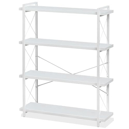 HCHQHS Bookshelf, 4-Tier Industrial Bookcase, White Open Book Shelf, Freestanding Tall Bookshelves with Metal Frame - color: Cloud White, size: 4-Tier (35.8"W x 51.2"H)