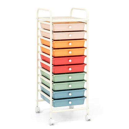 DREAMADE Rolling Cart With Storage Drawers, Utility Cart With Removable Plastic Drawers, Lockable Wheels for Classroom Organization, Art Supplies, Office, Scrapbook (10 Drawers, Macaron) - color: Macaron, style: 10 Drawers