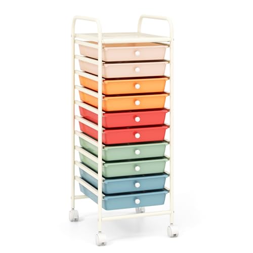 DREAMADE Rolling Cart With Storage Drawers, Utility Cart With Removable Plastic Drawers, Lockable Wheels for Classroom Organization, Art Supplies, Office, Scrapbook (10 Drawers, Macaron) - color: Macaron, style: 10 Drawers
