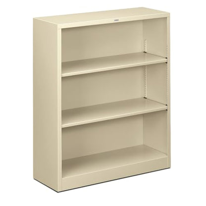 HON Metal Bookcase, 3 Shelves, 34-1/2 W by 12-5/8 D by 41 H, Putty - color: Putty, size: 3 Shelves