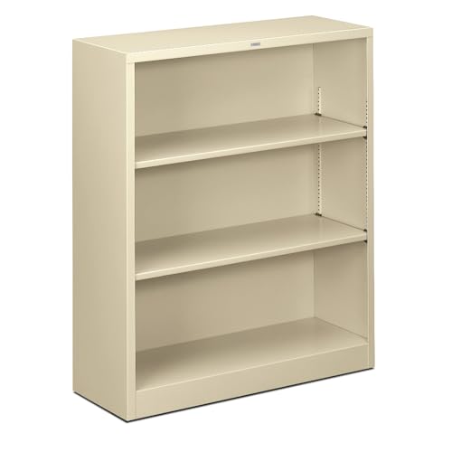 HON Metal Bookcase, 3 Shelves, 34-1/2 W by 12-5/8 D by 41 H, Putty - color: Putty, size: 3 Shelves