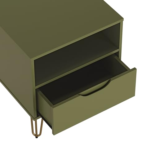Manhattan Comfort Avira 20 Inch Nightstand with Drawer and Shelf, Mid Century Modern Bedroom Stand with Storage, Compact Side End Table with Metal Legs, Olive Green - color: Olive Green