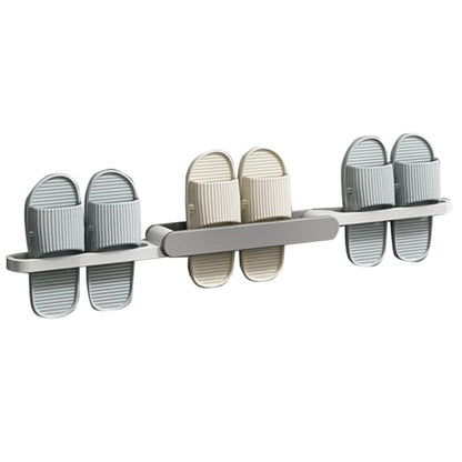 COVRA 3-in-1 Foldable Wall-Mounted Shoe Rack, Adhesive No-Drill Slipper Organizer for Closet, Bathroom, or Living Room Doors (Gray)