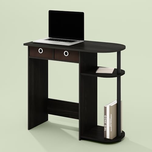 Varel Compact Computer Desk with Bin Drawers and Shelves, Charcoal/Black - color: Charcoal/Black