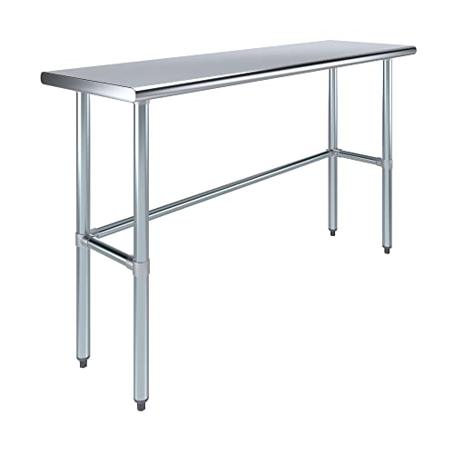 60" x 18" Open Base Stainless Steel Work Table – NSF Certified Narrow Commercial Utility Table with Galvanized Legs for Kitchens, Labs & Food Trucks - size: 60"x18"