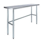 60" x 18" Open Base Stainless Steel Work Table – NSF Certified Narrow Commercial Utility Table with Galvanized Legs for Kitchens, Labs & Food Trucks - size: 60"x18"