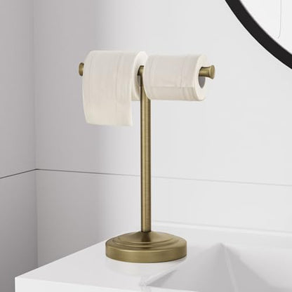 RUMOSE 13 Inch Antique Brass Towel Bar Stand Hand Holder Bathroom Kitchen Vanity Countertop T-Shape Towel Rack Free Standing Stainless Steel - color: Antique Brass