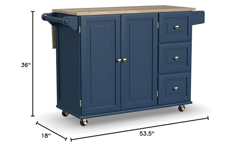Homestyles Mobile Kitchen Island Cart with Wood Top and Dropleaf Breakfast Bar, Blue - color: Blue