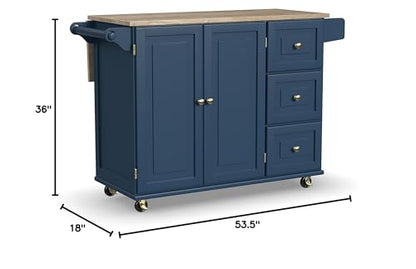 Homestyles Mobile Kitchen Island Cart with Wood Top and Dropleaf Breakfast Bar, Blue - color: Blue